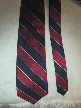 Claybrook Pure Silk Striped Burgundy and Navy Men's Tie 58 Inches Long Hand Made